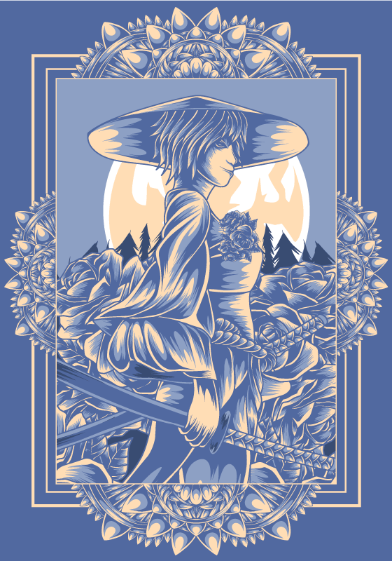 Poster stile orientale con ragazza - TenStickers