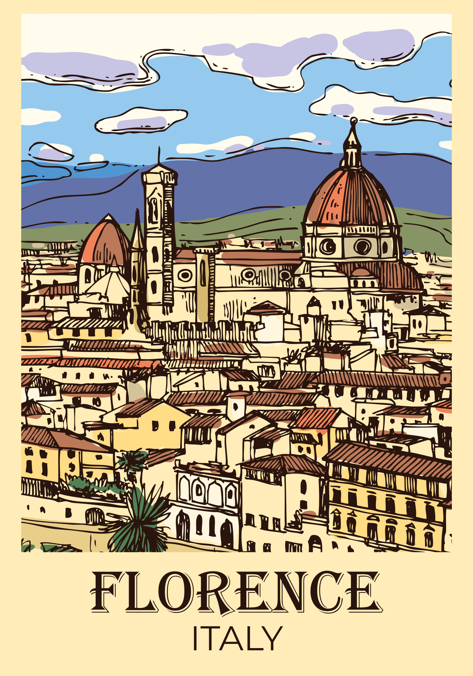 Poster con il disegno della città di Firenze - TenStickers