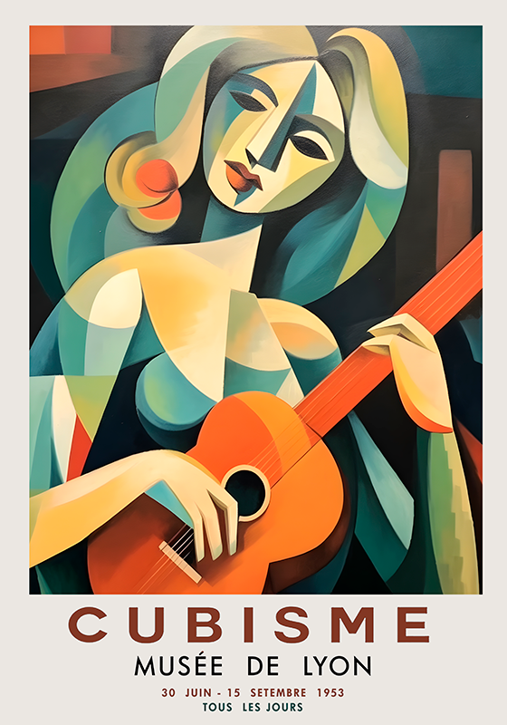 Poster ritratto cubista donna con la chitarra - TenStickers