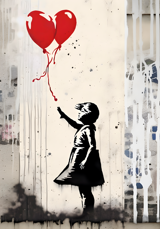 Poster pittura murale ragazza con palloncini - TenStickers