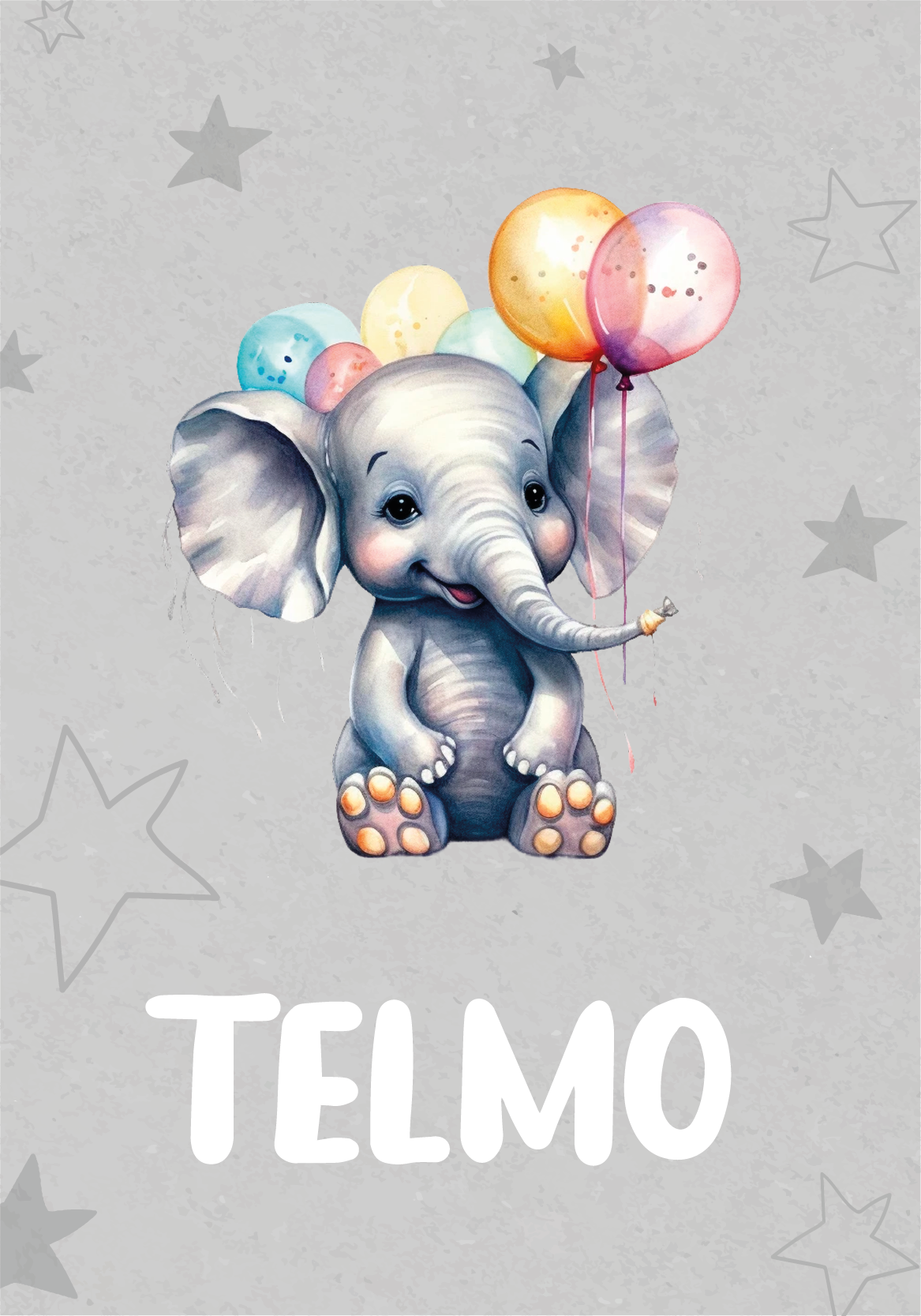 Poster elefantino con palloncini con nome - TenStickers