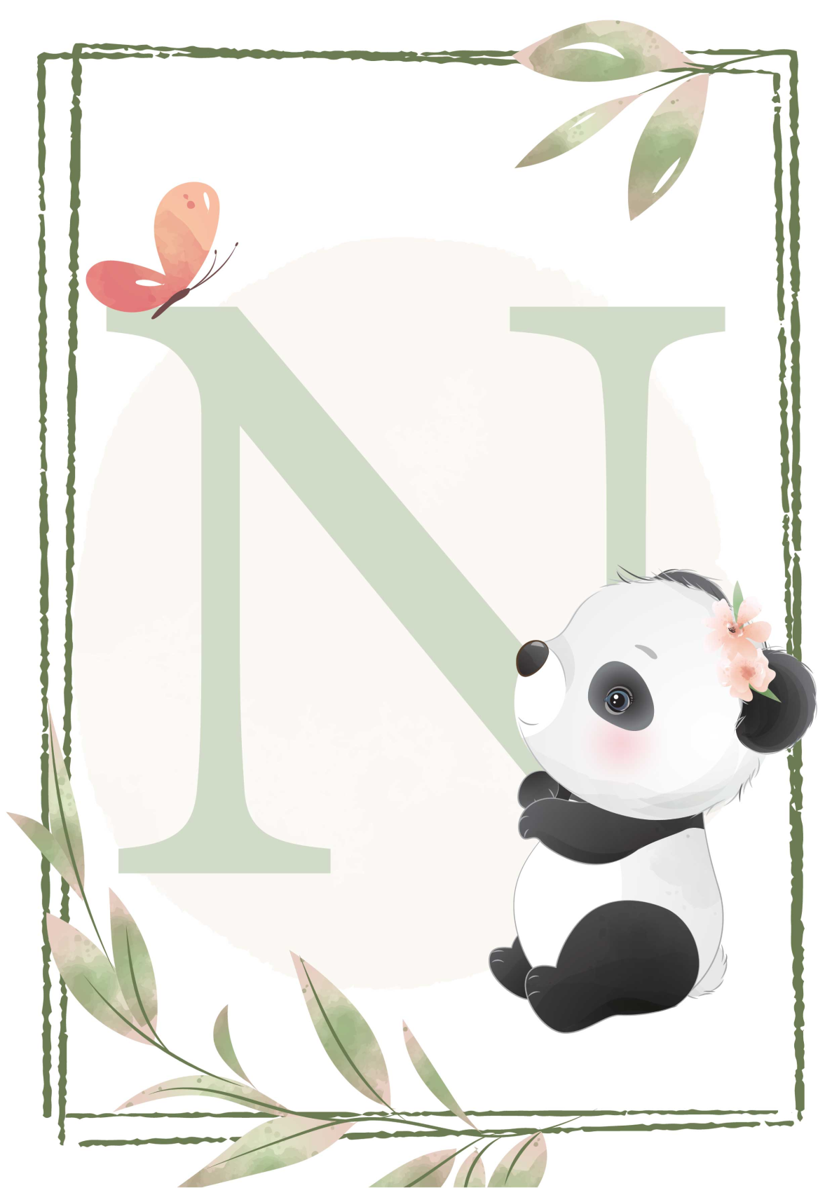 Poster cameretta panda simpatico con iniziale - TenStickers