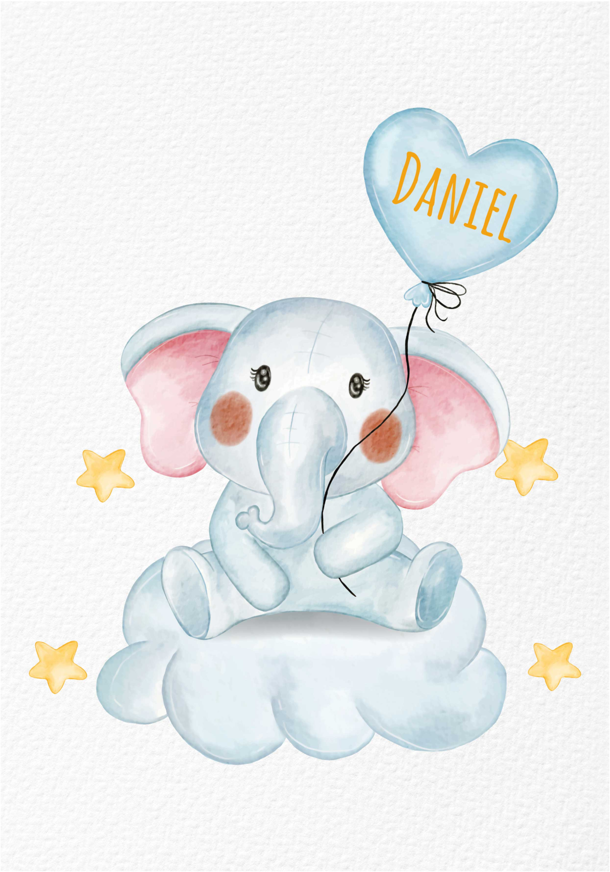 Poster simpatico elefante con palloncin e nome - TenStickers