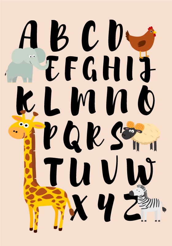 Poster bambini animali che giocano con l'alfabeto - TenStickers