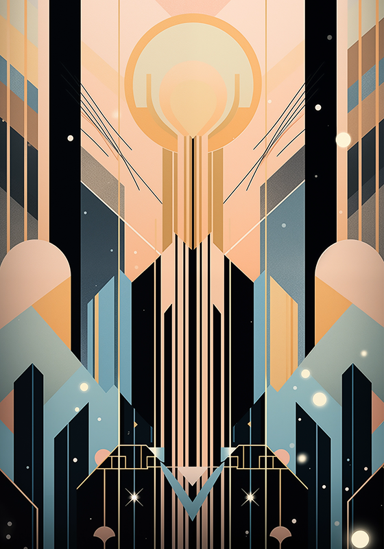 Poster Art Déco forme rosa e blu - TenStickers