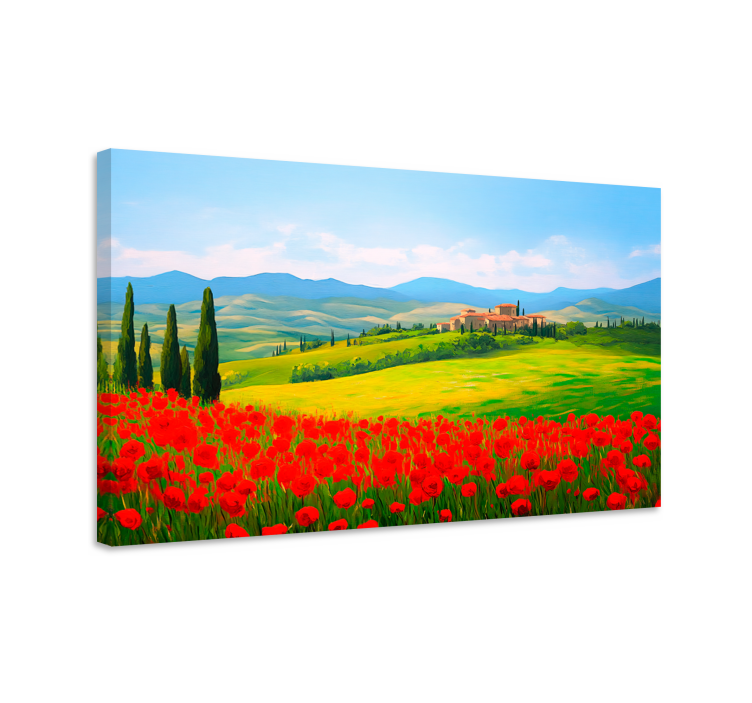 Quadro paesaggio campo di fiori rossi - TenStickers