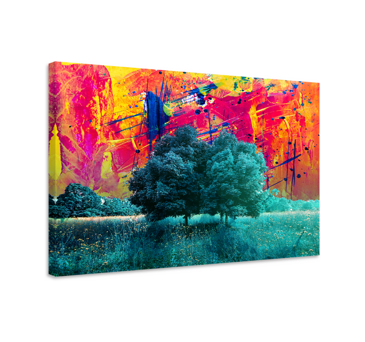Quadro moderno Paesaggio colorato campo con alberi - TenStickers