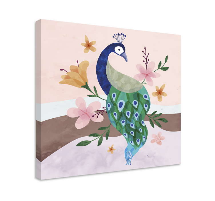 Quadro con uccelli fiore di pavone - TenStickers