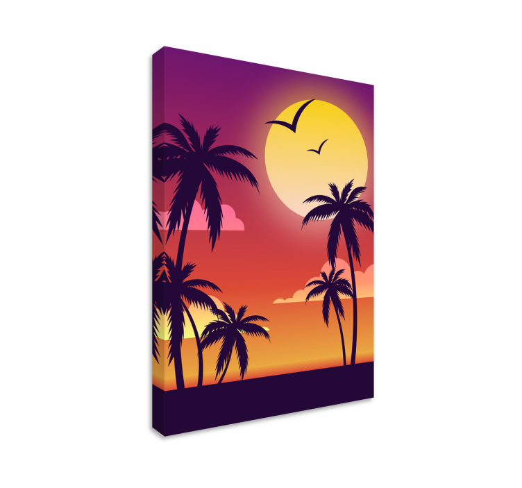 Quadro paesaggio sagoma tramonto tropicale - TenStickers