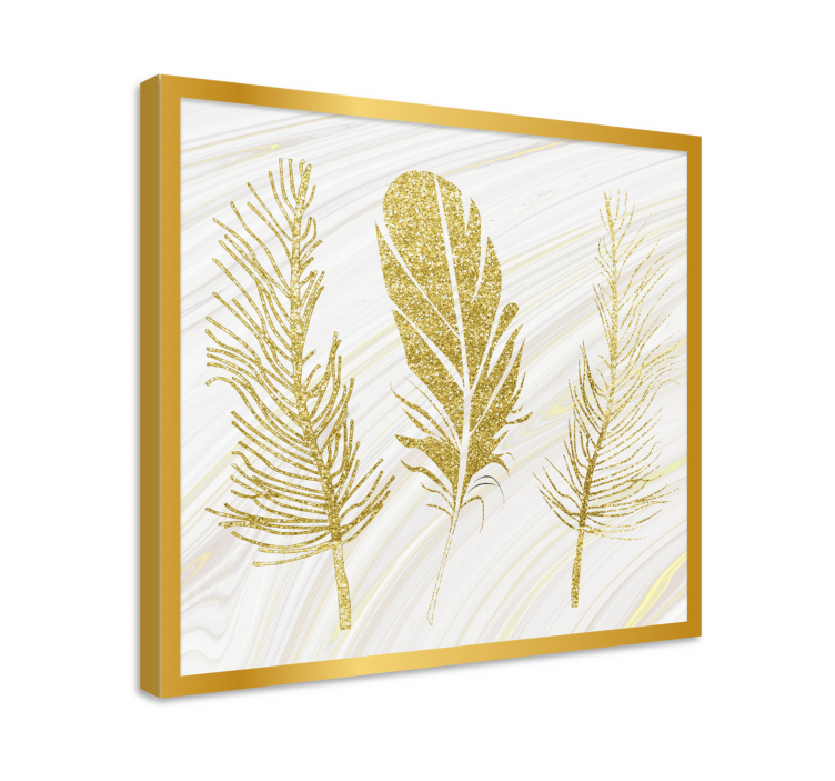 Quadro penna trio di piume d'oro - TenStickers