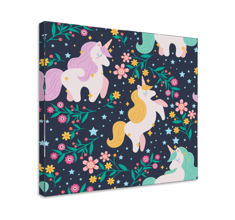 Quadro unicorno Unicorni fiori e stelle - TenStickers