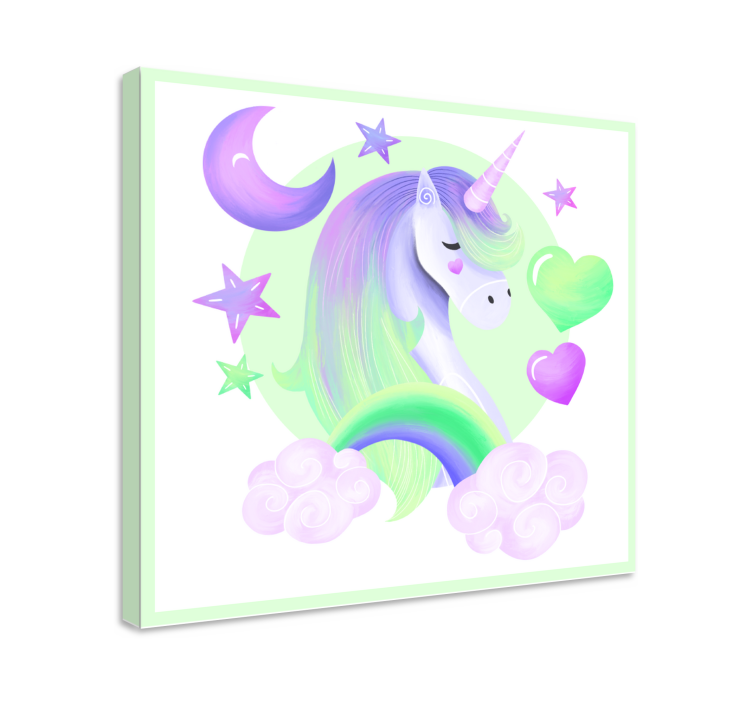 Quadro unicorno Cuore di unicorni e arcobaleno - TenStickers
