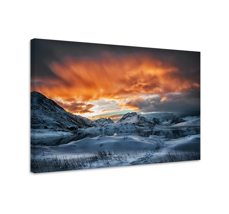 Quadro paesaggio tramonto sulle montagne nevose - TenStickers