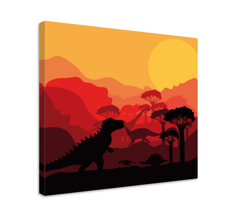 Dipinto dinosauri paesaggio silhouette dinosauri - TenStickers
