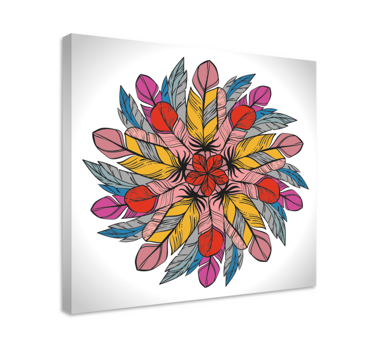 Quadro design ornamentale mandala di piume colorate - TenStickers