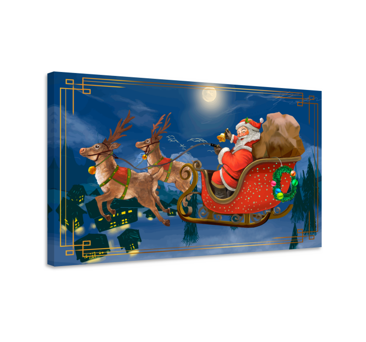 Quadro 3d slitta allegra di babbo natale - TenStickers