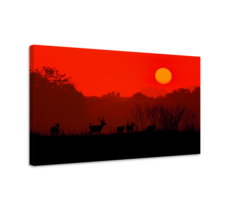 Quadro con cervo silhouette di un cervo al tramonto - TenStickers