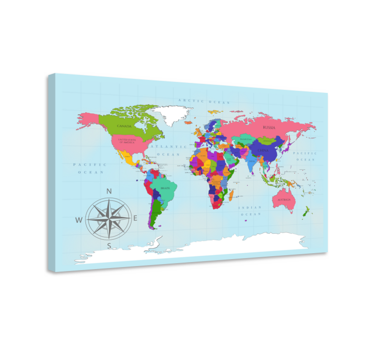 Quadro con la mappa del mondo colorata - TenStickers