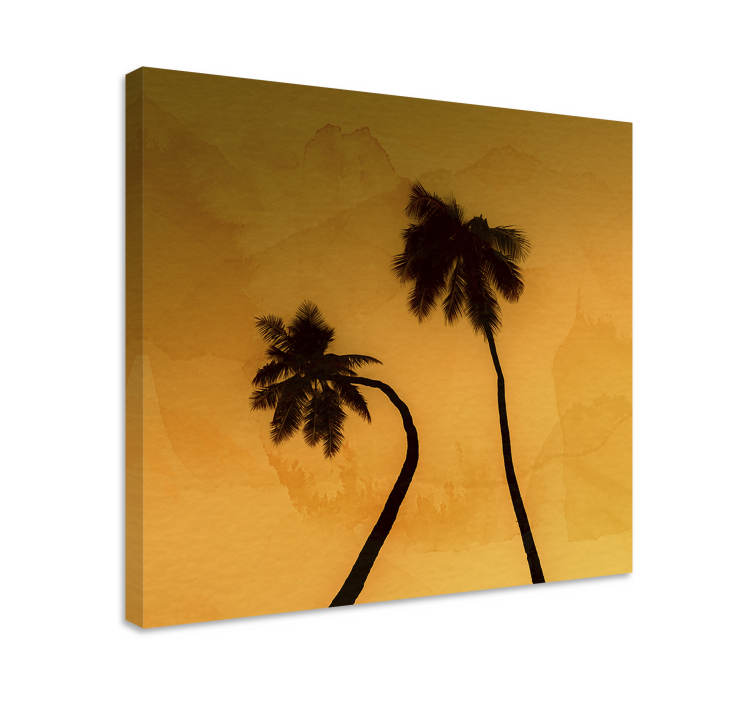 Dipinto fiori e piante palme in silhouette al tramonto - TenStickers