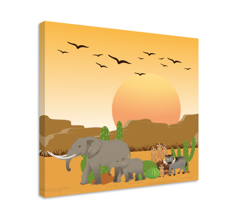 Quadro con elefanti scena di safari nel deserto - TenStickers