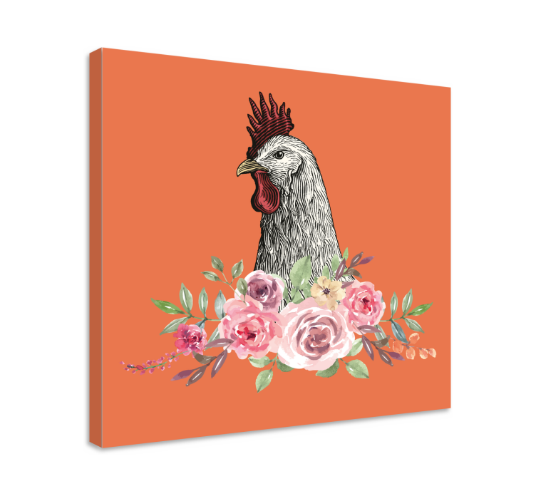 Quadro con animali e insetti gallo con fiori - TenStickers
