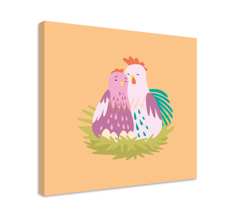 Quadro con animali e insetti coppia di galline nido - TenStickers
