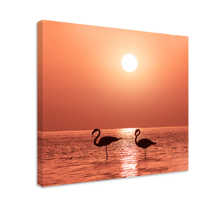 Quadro con uccelli fenicotteri al tramonto - TenStickers