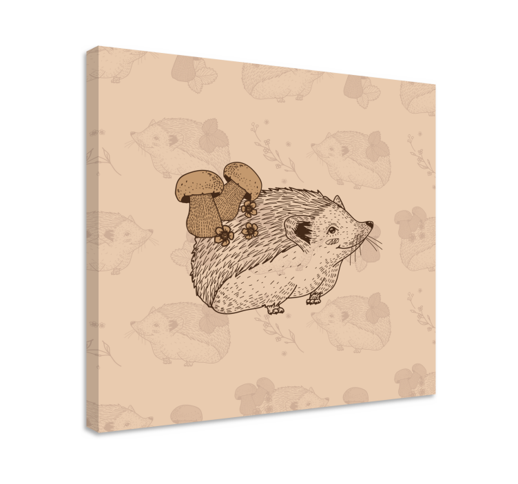 Quadro con animali e insetti riccio beige con funghi - TenStickers