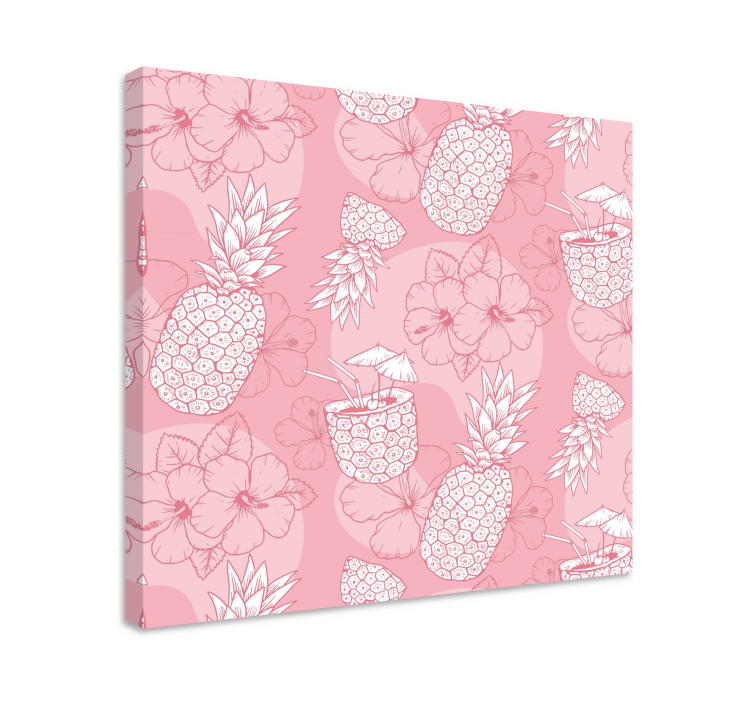 Dipinto fiori e piante pattern ananas e ibisco - TenStickers