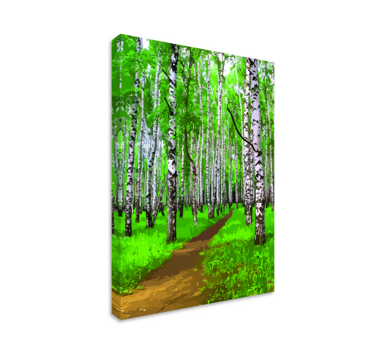 Quadro con alberi sentiero nel bosco di betulle - TenStickers