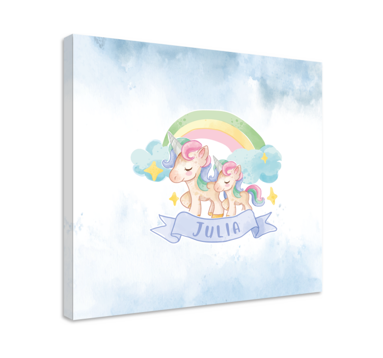 Quadro personalizzabile Unicorni felici su un arcobaleno - TenStickers