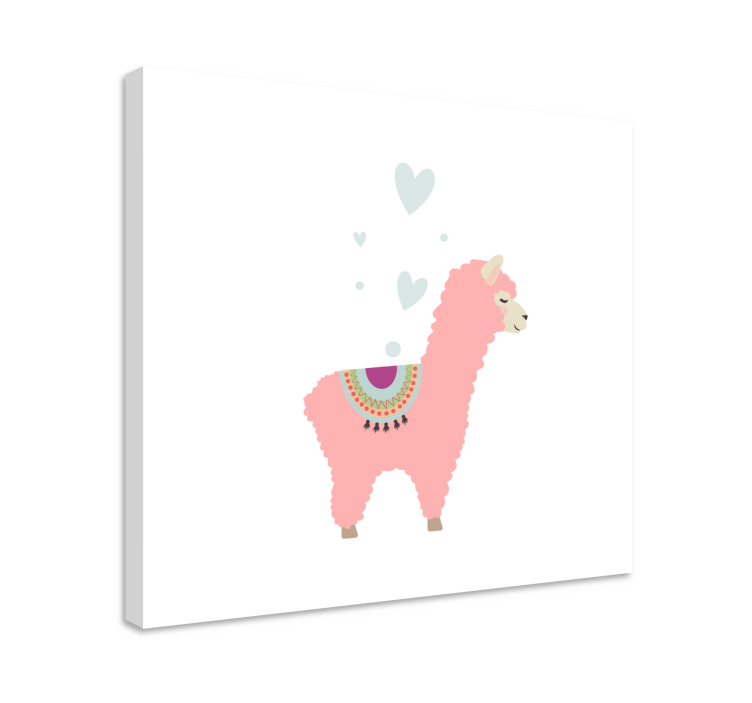 Quadro con animali e insetti lama rosa baby con cuori - TenStickers