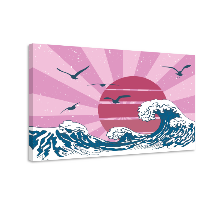 Quadro design vintage La grande onda retrò rosa - TenStickers