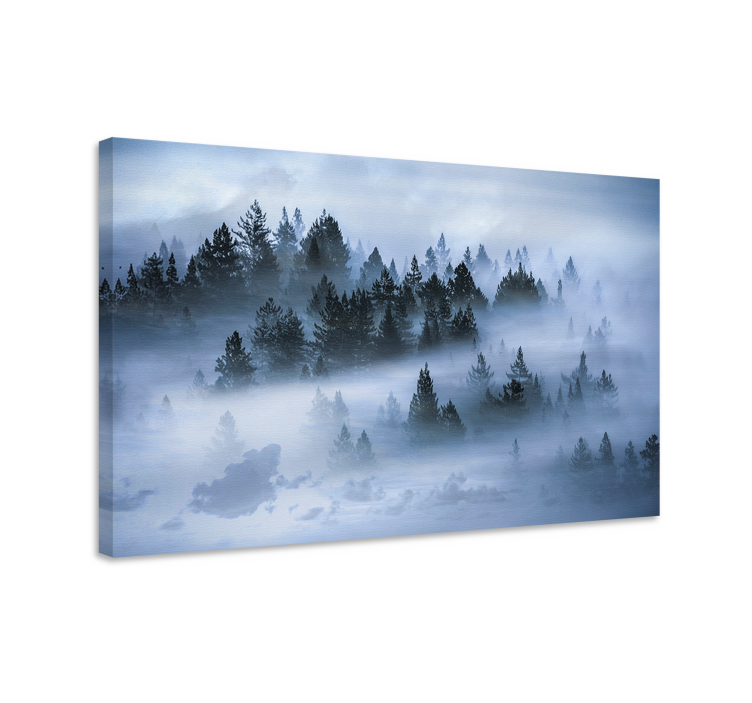 Quadro paesaggio foresta di pini nella nebbia - TenStickers