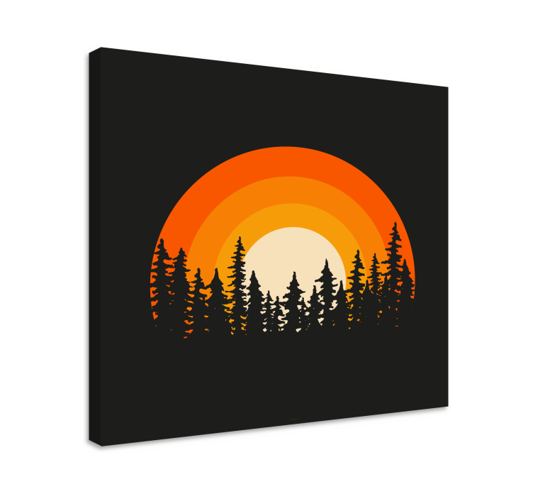 Quadro paesaggio silhouette stilizzata al tramonto - TenStickers