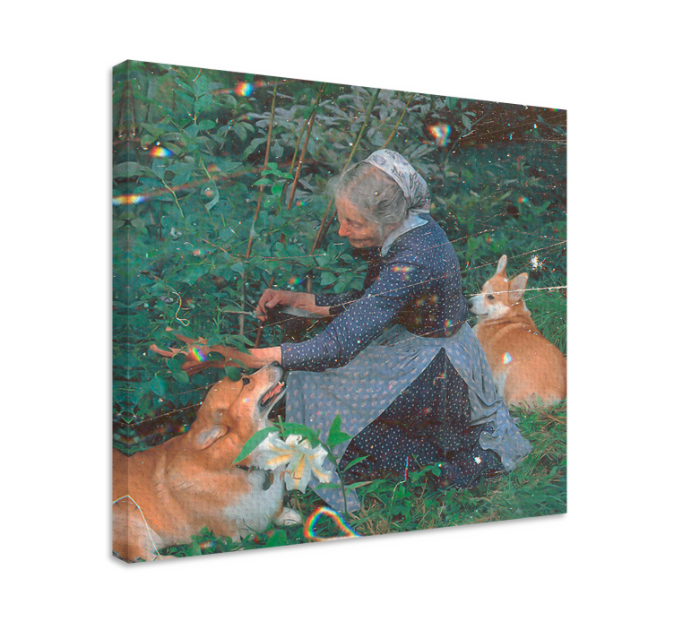 Dipinto cane donna con corgi - TenStickers