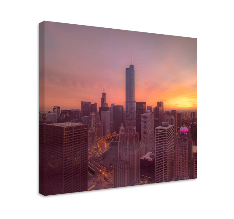Quadro città e paesi tramonto sullo skyline di chicago - TenStickers