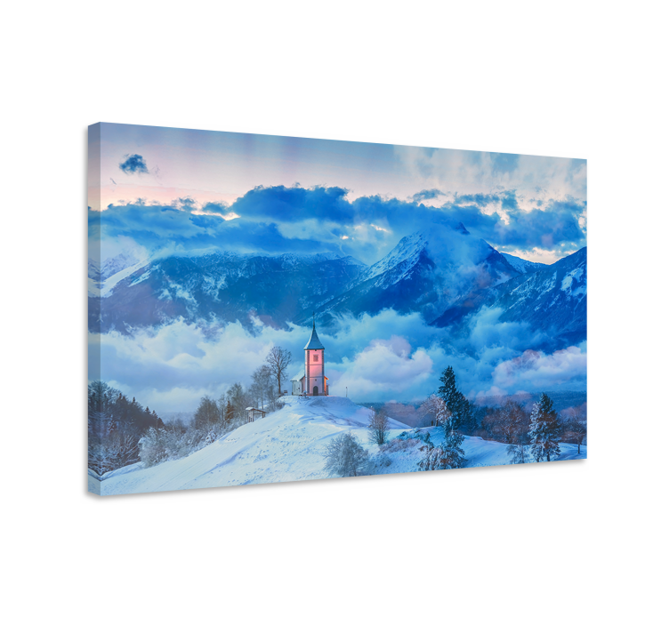 Quadro paesaggio chiesa di montagna innevata - TenStickers