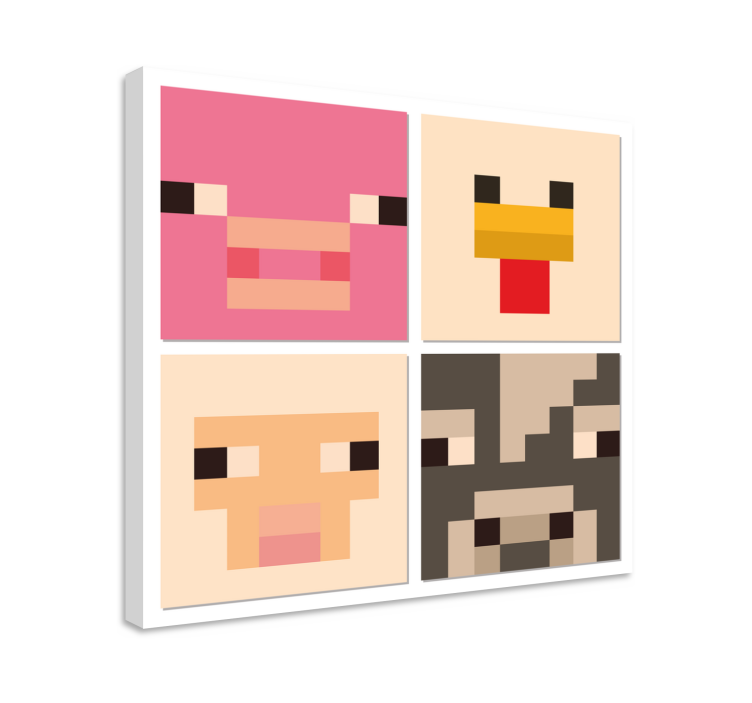 Quadro videogioco pixel arte animali facce - TenStickers