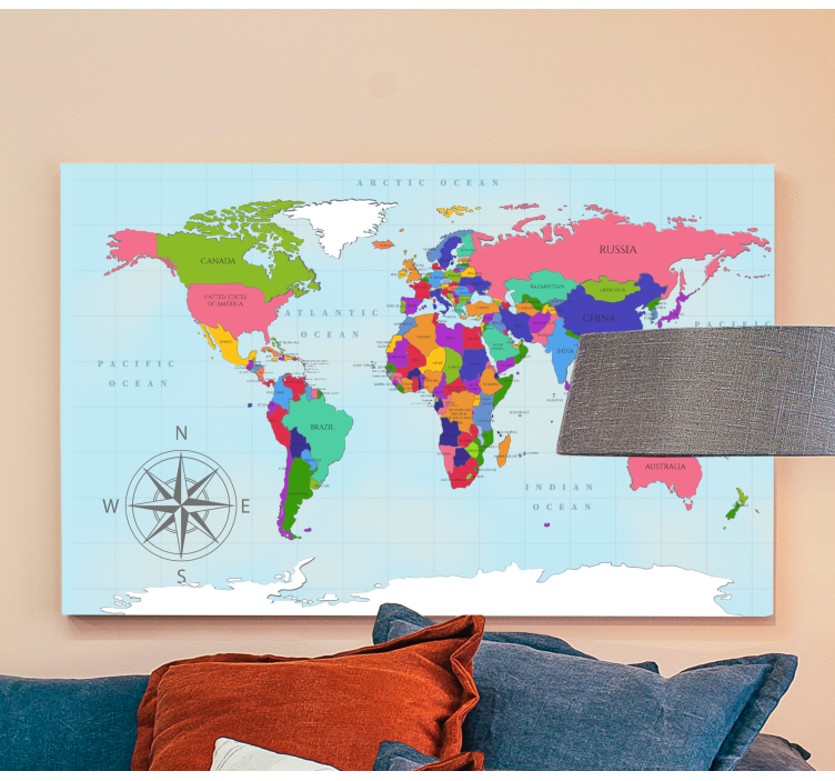 Quadro con la mappa del mondo colorata - TenStickers