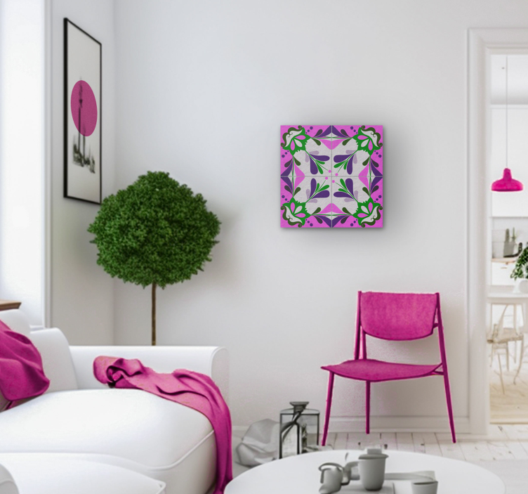 Quadro vintage piastrella idraulica rosa - TenStickers