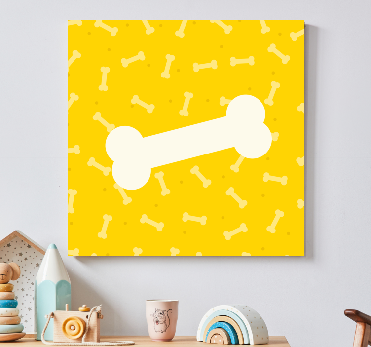 Quadro cane Simpatico osso di cane con sfondo giallo - TenStickers