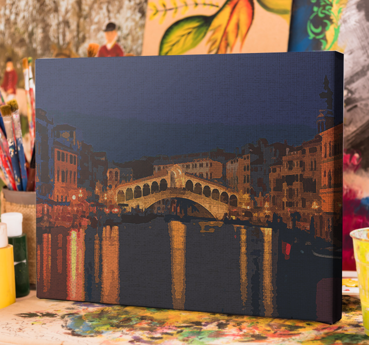 Quadro città e paesi riflessione del ponte illuminato - TenStickers