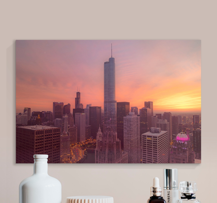 Quadro città e paesi tramonto sullo skyline di chicago - TenStickers