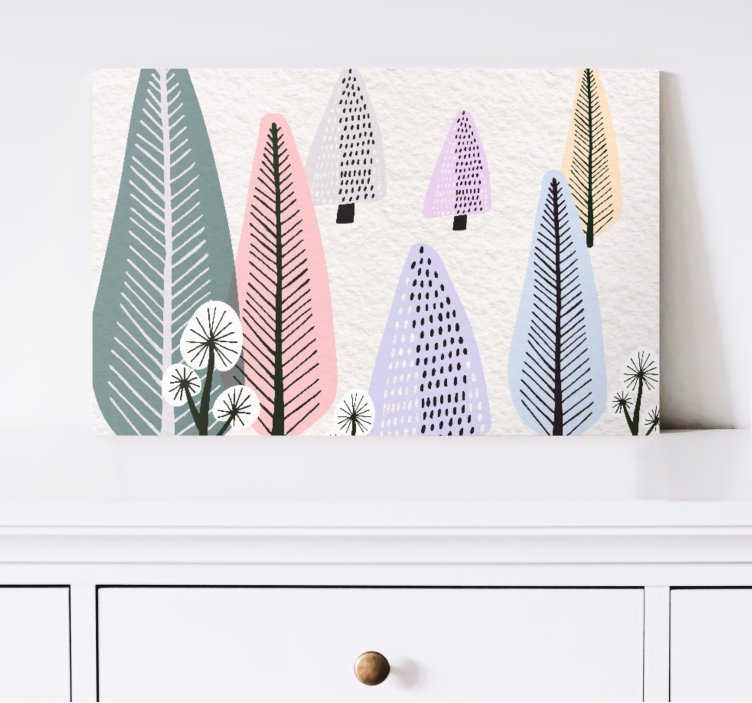 Quadro con alberi foresta colorata scandinava - TenStickers