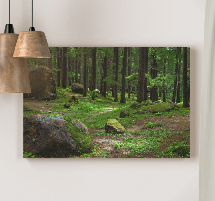 Quadro con alberi sentiero forestale lussureggiante - TenStickers