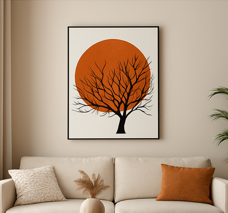 Quadro con alberi silhouette del tramonto dorato - TenStickers