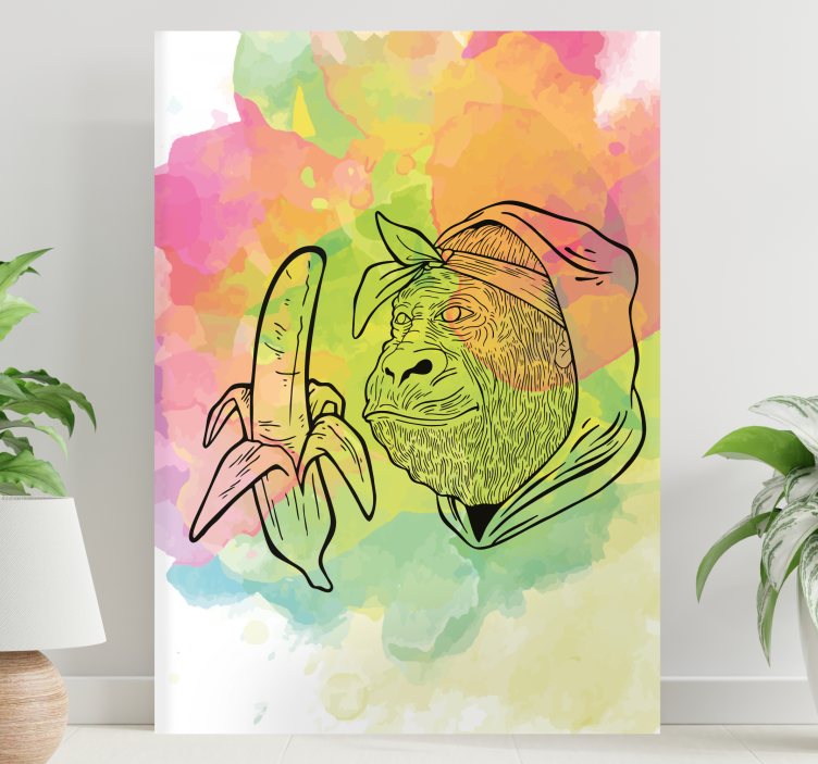 Dipinto con alfabeto e lettere gorilla che tiene banana - TenStickers