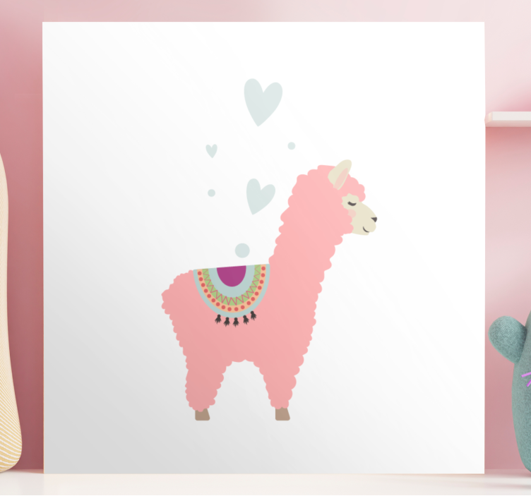 Quadro con animali e insetti lama rosa baby con cuori - TenStickers
