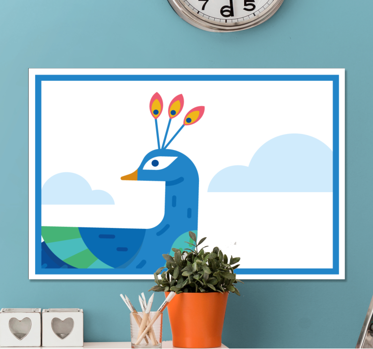 Quadro con animali e insetti pavone blu stilizzato - TenStickers